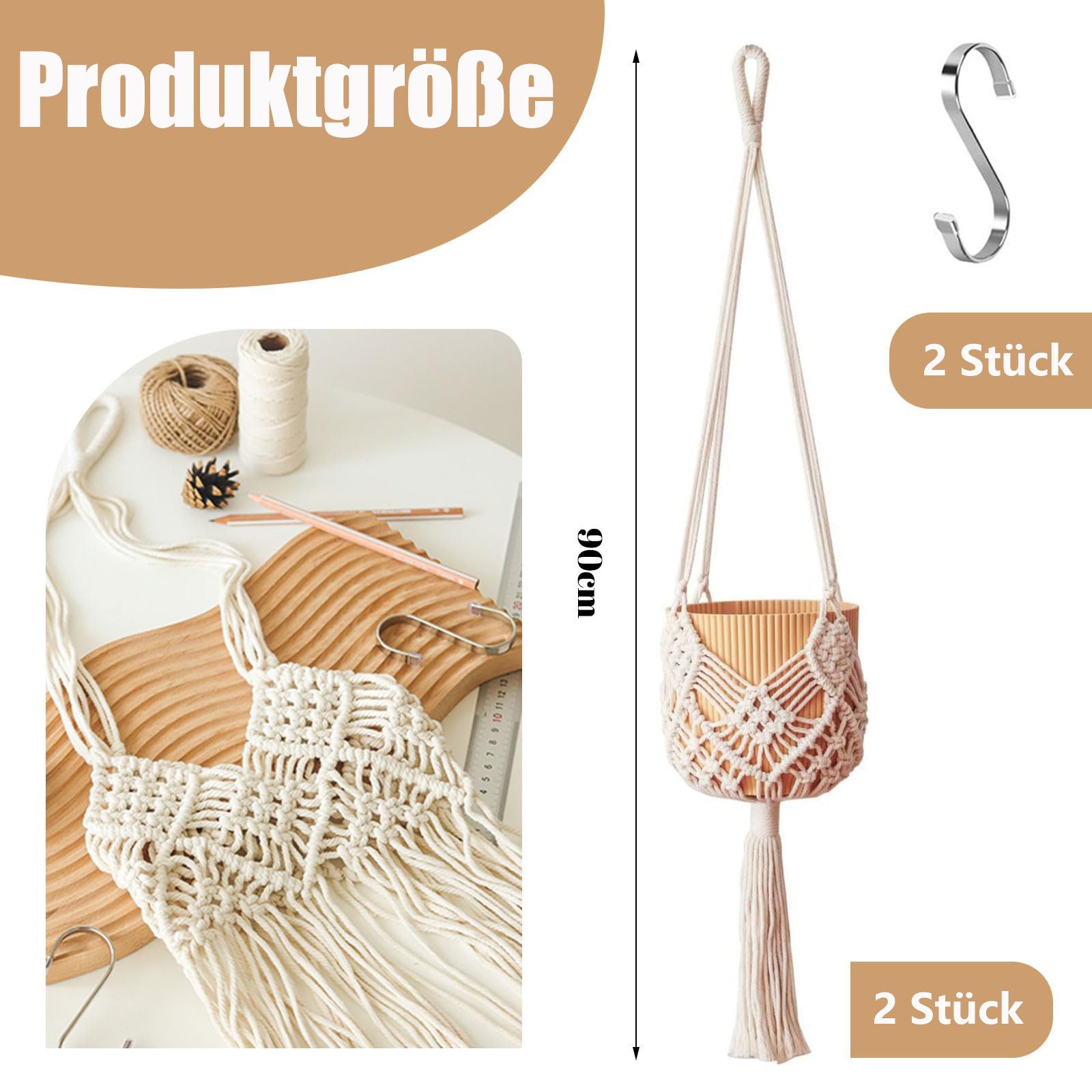 FOUORTUNATE-BEE Blumenampel 2er Set Blumenampel Hängepflanzgefäße mit Mustern (Boho Deko Makramee Hängeampel mit Haken, 2 St., Blumentopf Hängend, Boho Zimmer Deko Aesthetic), Hängepflanzen Topf für Balkon Fenster Deko