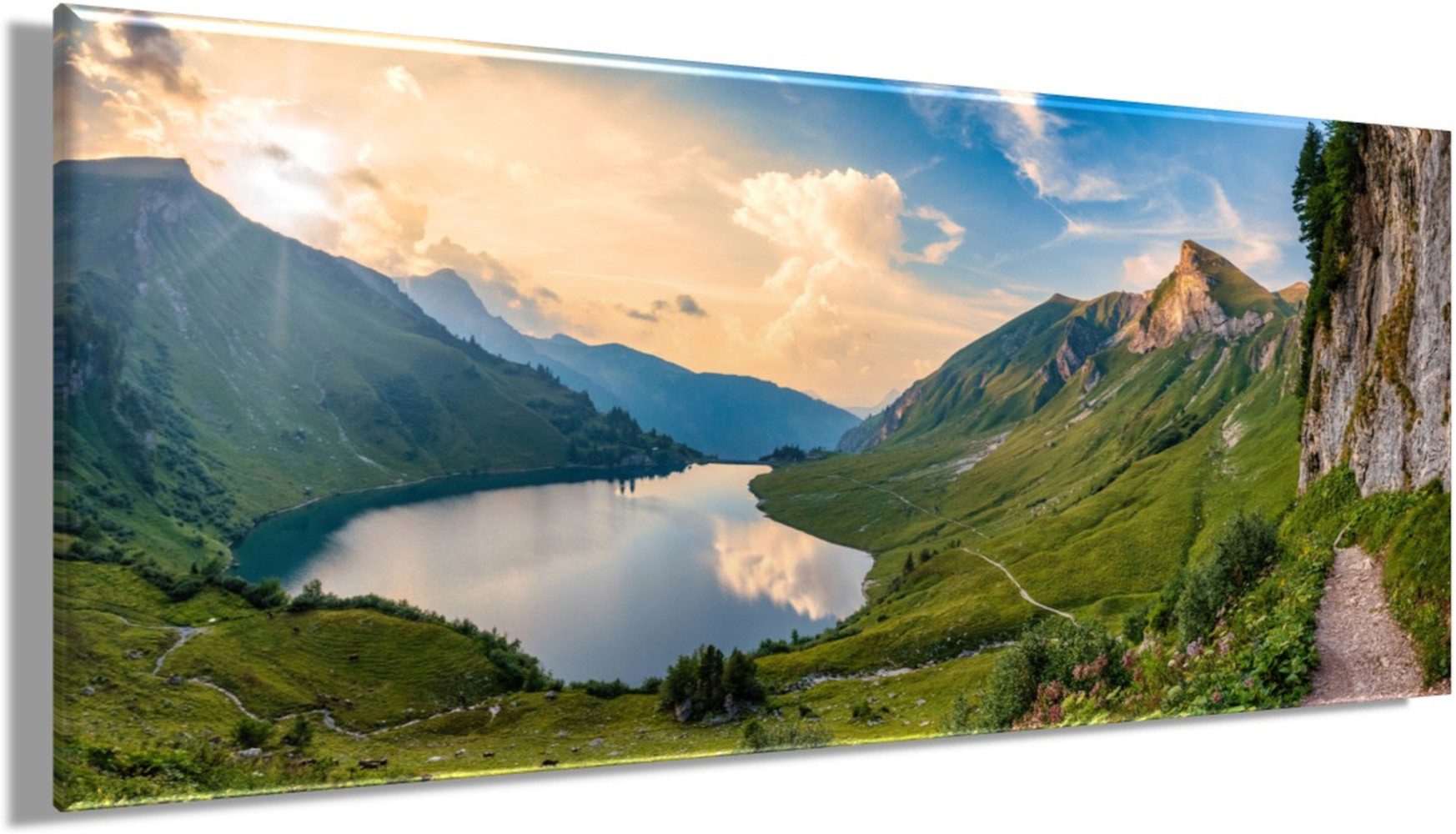 Bönninghoff Leinwandbild Wandbild BERGSEE XXL 60x140 cm – Leinwandbild Keilrahmen Deko modern, Berge, Landschaft, Natur, See, Seebilder (1 St), auf Keilrahmen g – Bild 3 von 5