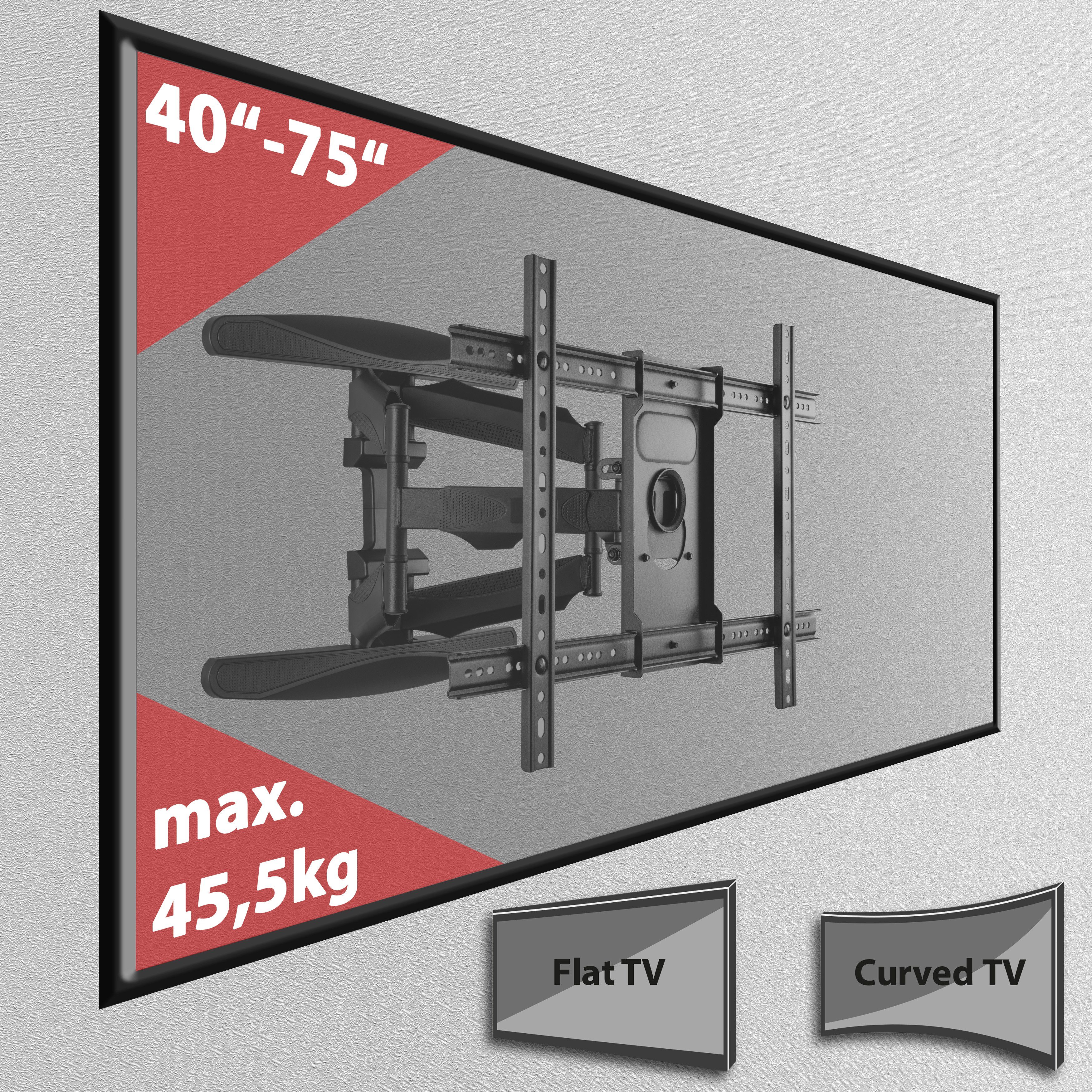 Poppstar Neigbare drehbare Fernseher-Halterung ultra 600x400) stark bis für Flach- kg Anleitung, 45,5 Zoll, und inkl. (bis TV-Wandhalterung, Curved-Monitore (VESA 75,00 Montagematerial und max