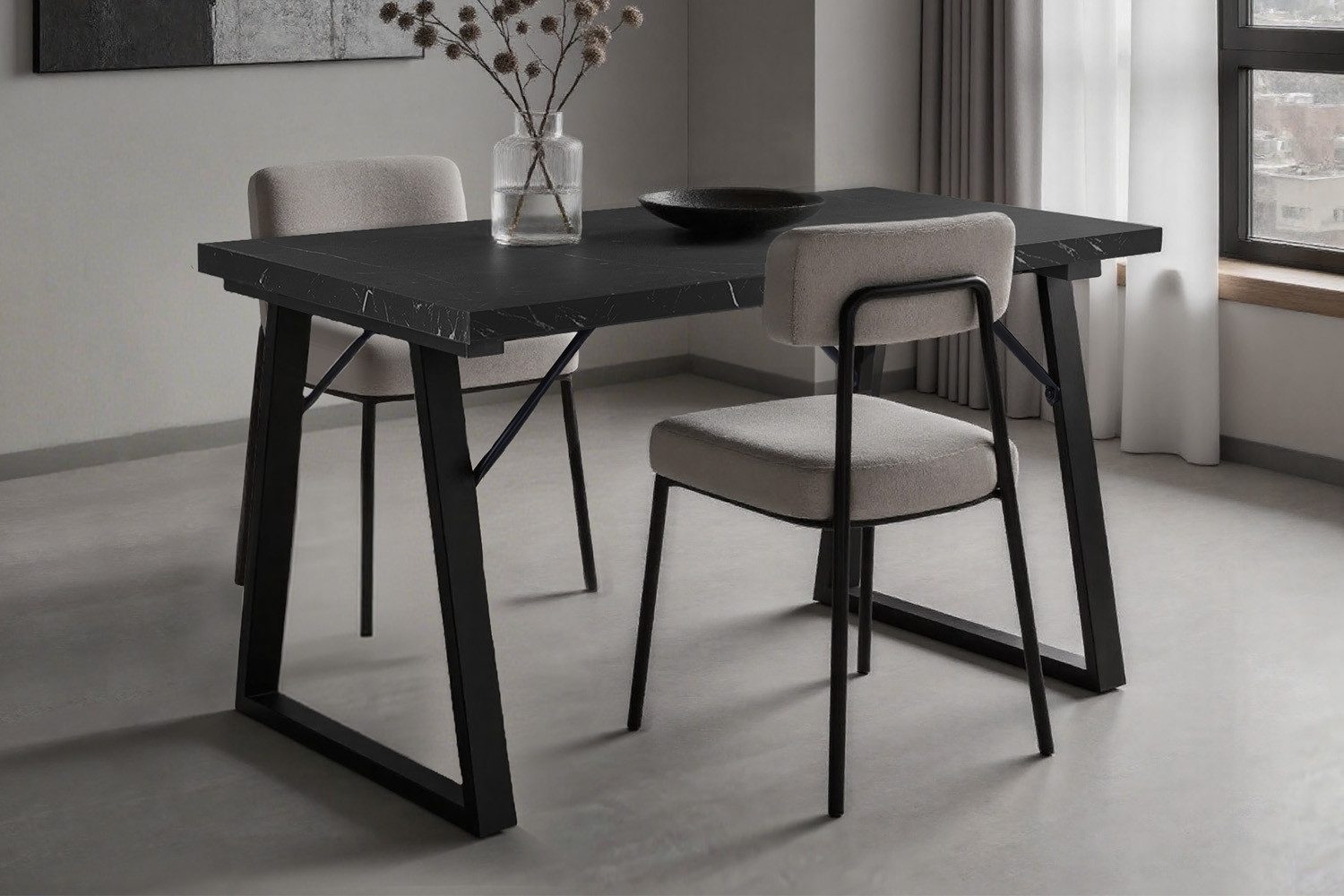 HOMAVO Esstisch MDF-Tischplatte mit Marmor- oder Holzoptik, Metallgestell-Z2