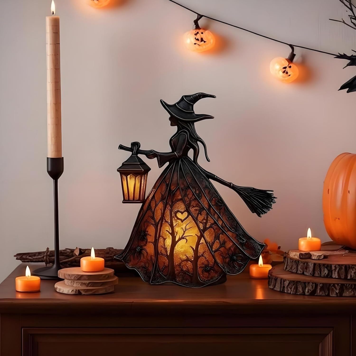 FELIXLEO Außen-Stehlampe Halloween Hexenlampe, gotische Hexenhut Nachtlampe, warmes Licht, Deko – Bild 3 von 5