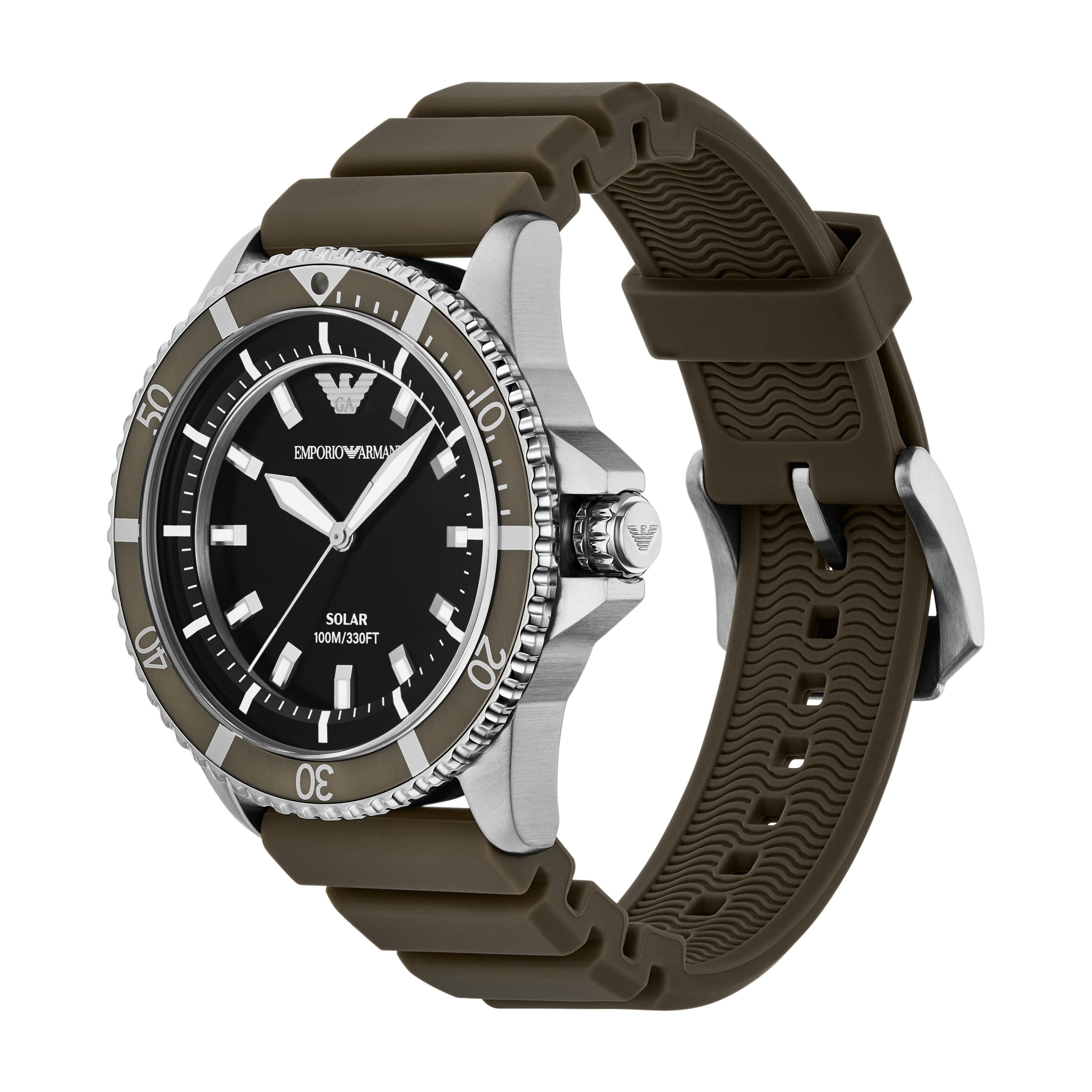 Emporio Armani Solaruhr WORLD EXPLORER AR11699, Armbanduhr, Herrenuhr, Silikonarmband, analog, Tag, 12/24-Std.-Anzeige