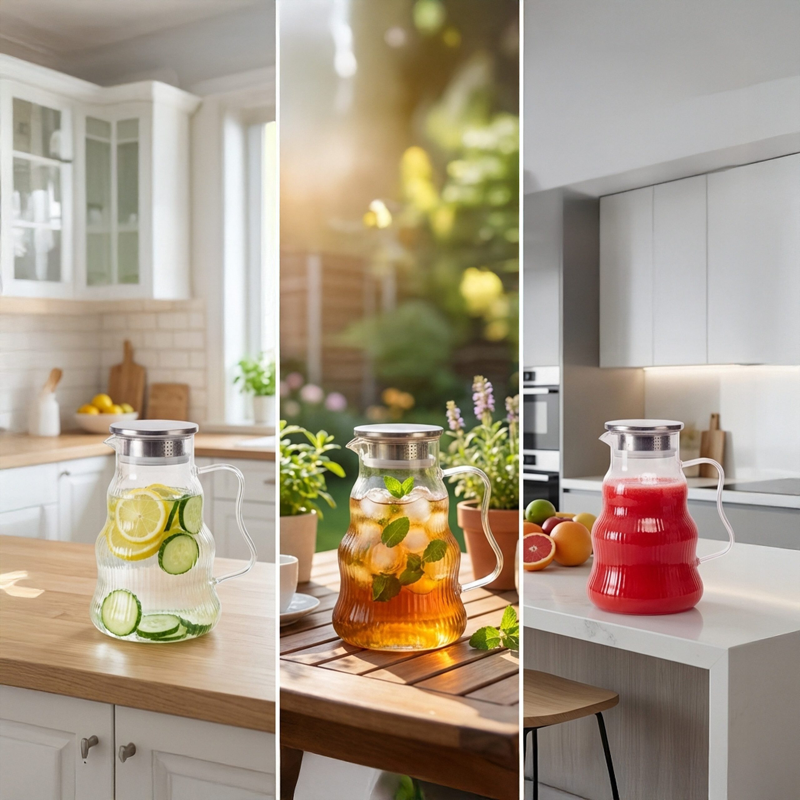 relaxdays Wasserkaraffe Glaskaraffe mit Deckel & Henkel