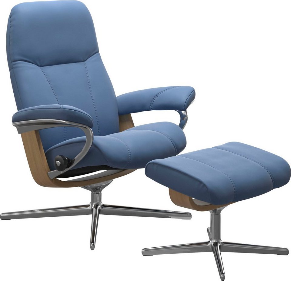 Stressless® Relaxsessel Consul (Set, Relaxsessel mit Hocker), mit Hocker,  mit Cross Base, Größe S, M & L, Holzakzent Eiche