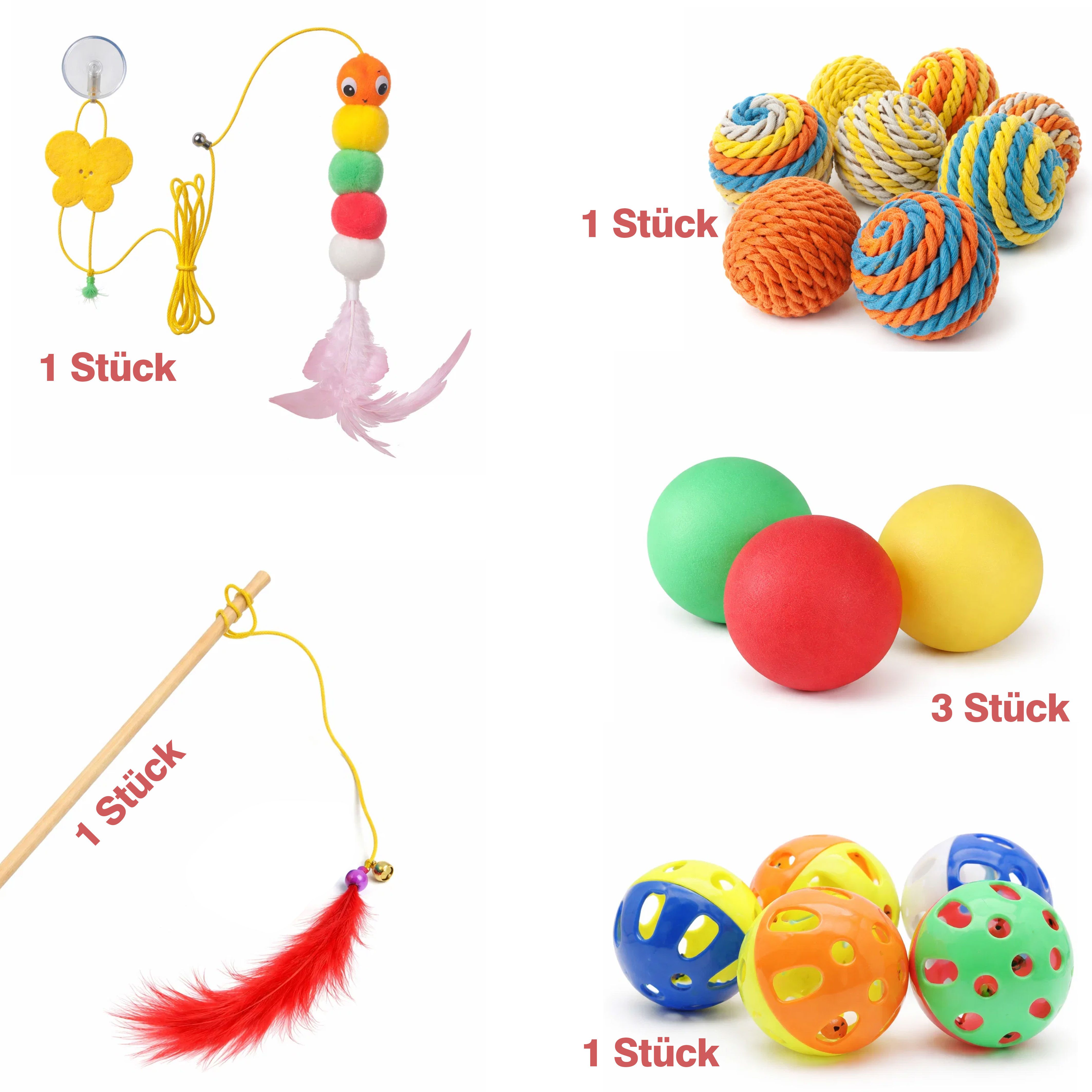 Jungengel Katzenspielrad Katzenspielzeug 7-Tlg. Katzenangel Bälle Spielzeug Katze Beschäftigung, Katzenspielzeug Set mit Katzenangel, Spielbällen & Saugnapf-Spielzeug