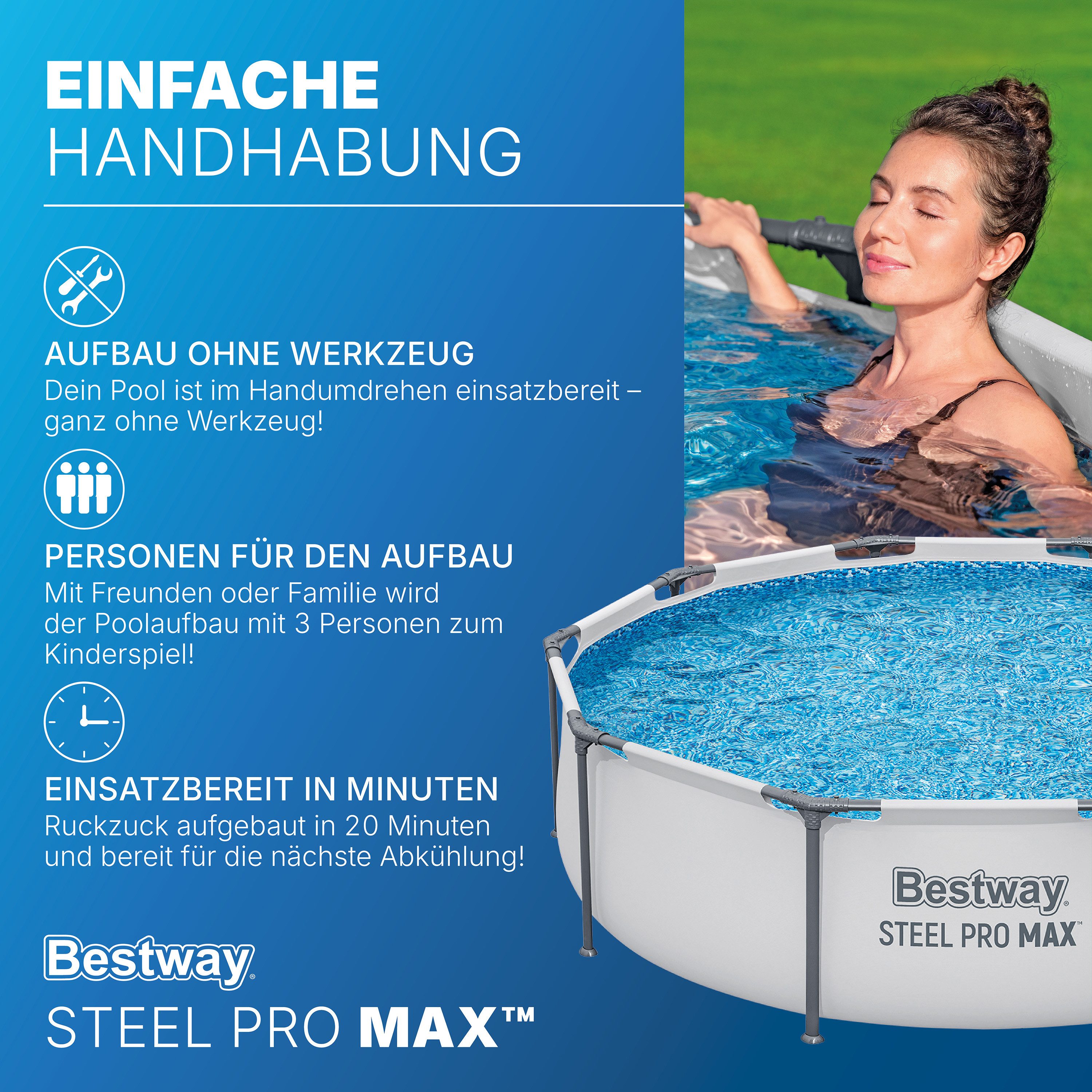 Bestway Framepool Steel Pro MAX™ (Packung, ohne Zubehör), Ø 305 x 76 cm