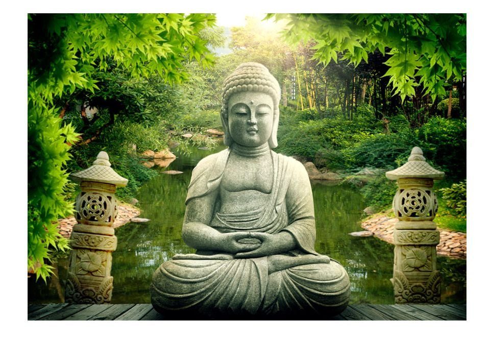 Buddhas Garten Vliestapete 3x2.1 m, KUNSTLOFT halb-matt, Tapete Design lichtbeständige