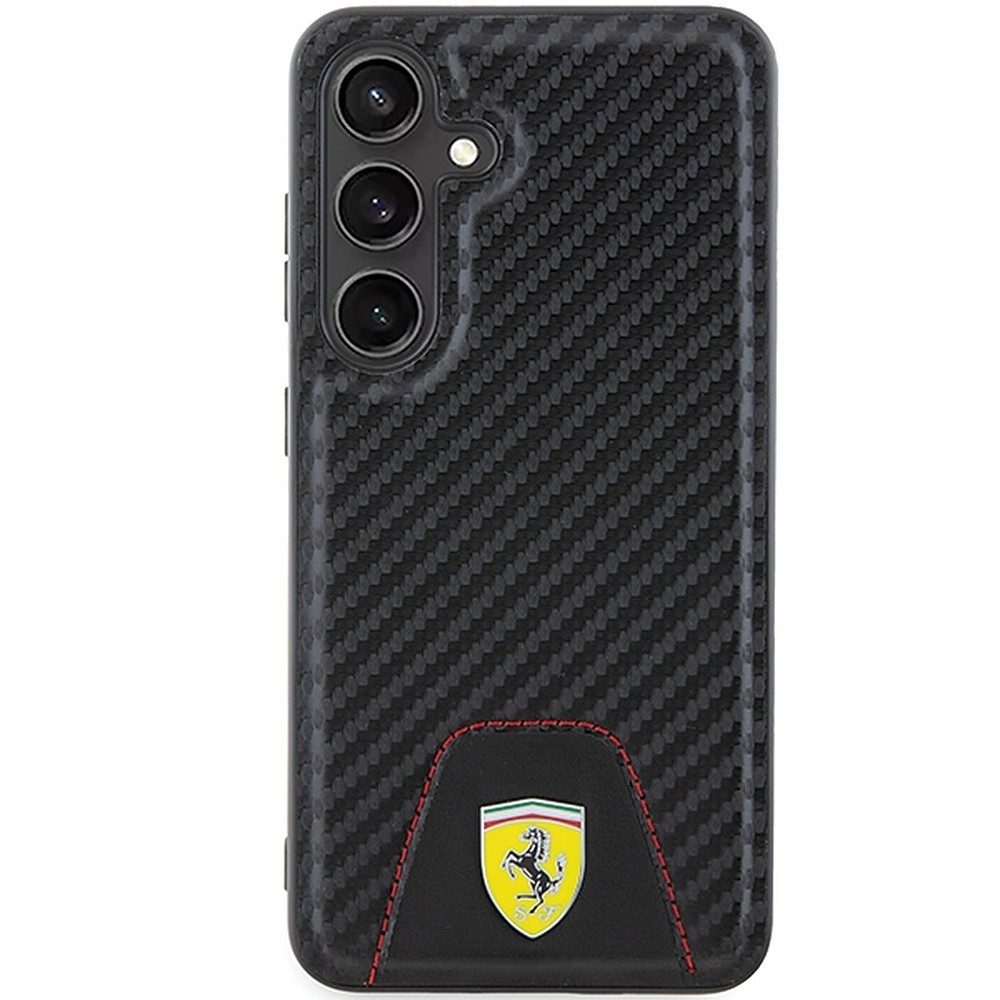 Ferrari Handyhülle Carbon Lederakzent Cover, Carbon-Optik, Leder-Akzent, Metall-Logo, Kameraschutz