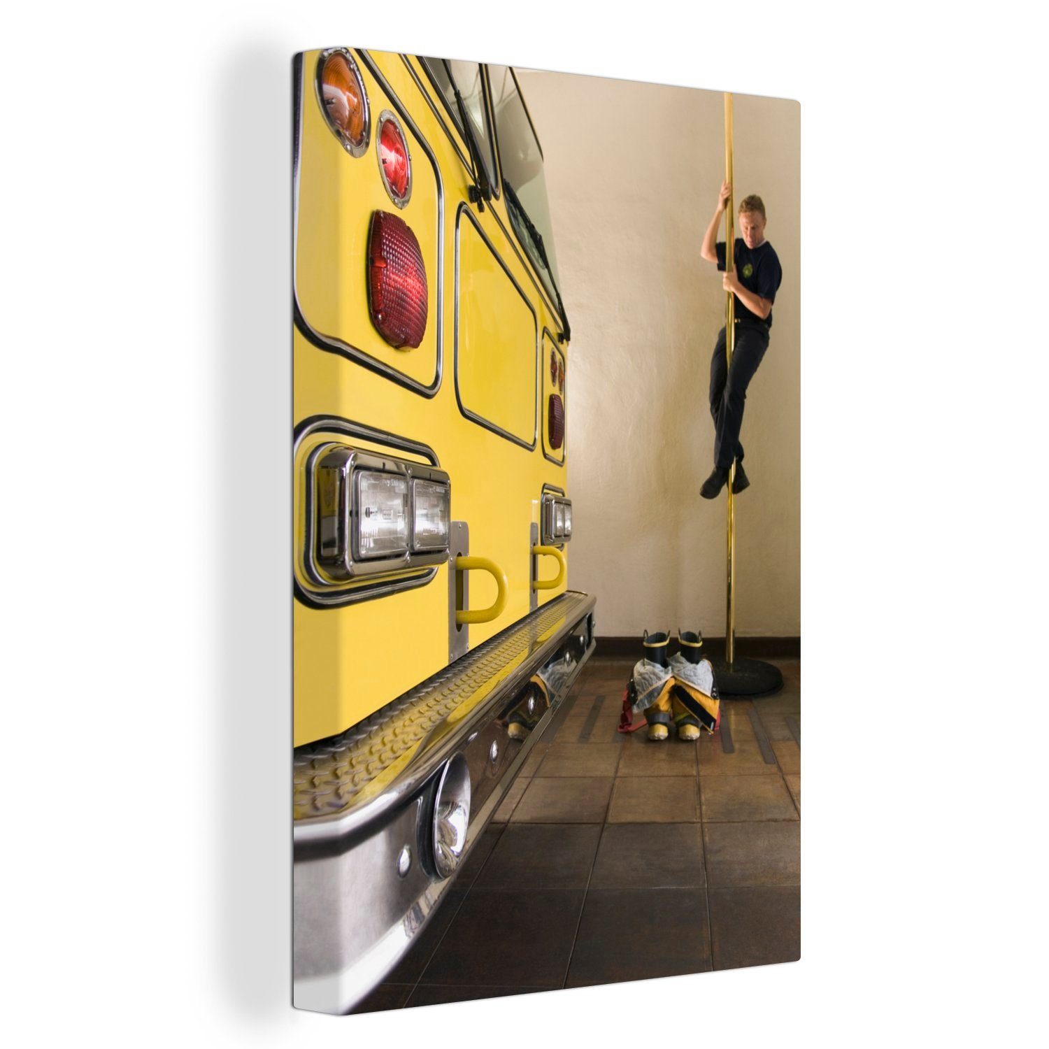 OneMillionCanvasses® Leinwandbild Feuerwehrmann am Mast, (1 St), Leinwandbild fertig bespannt inkl. Zackenaufhänger, Gemälde, 20x30 cm