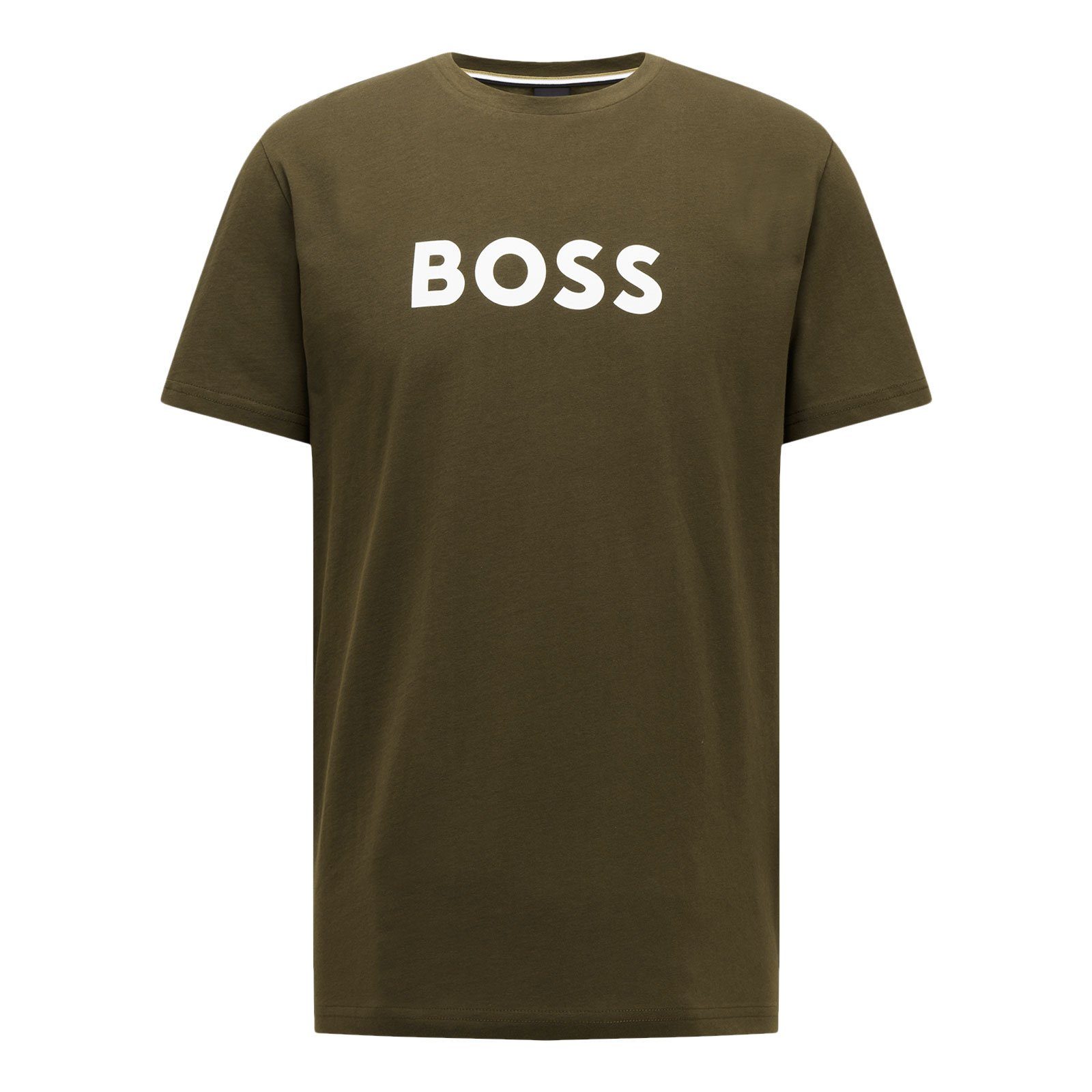 BOSS T-Shirt RN Sun Protection mit großem Markenprint auf der Brust 308 dark green