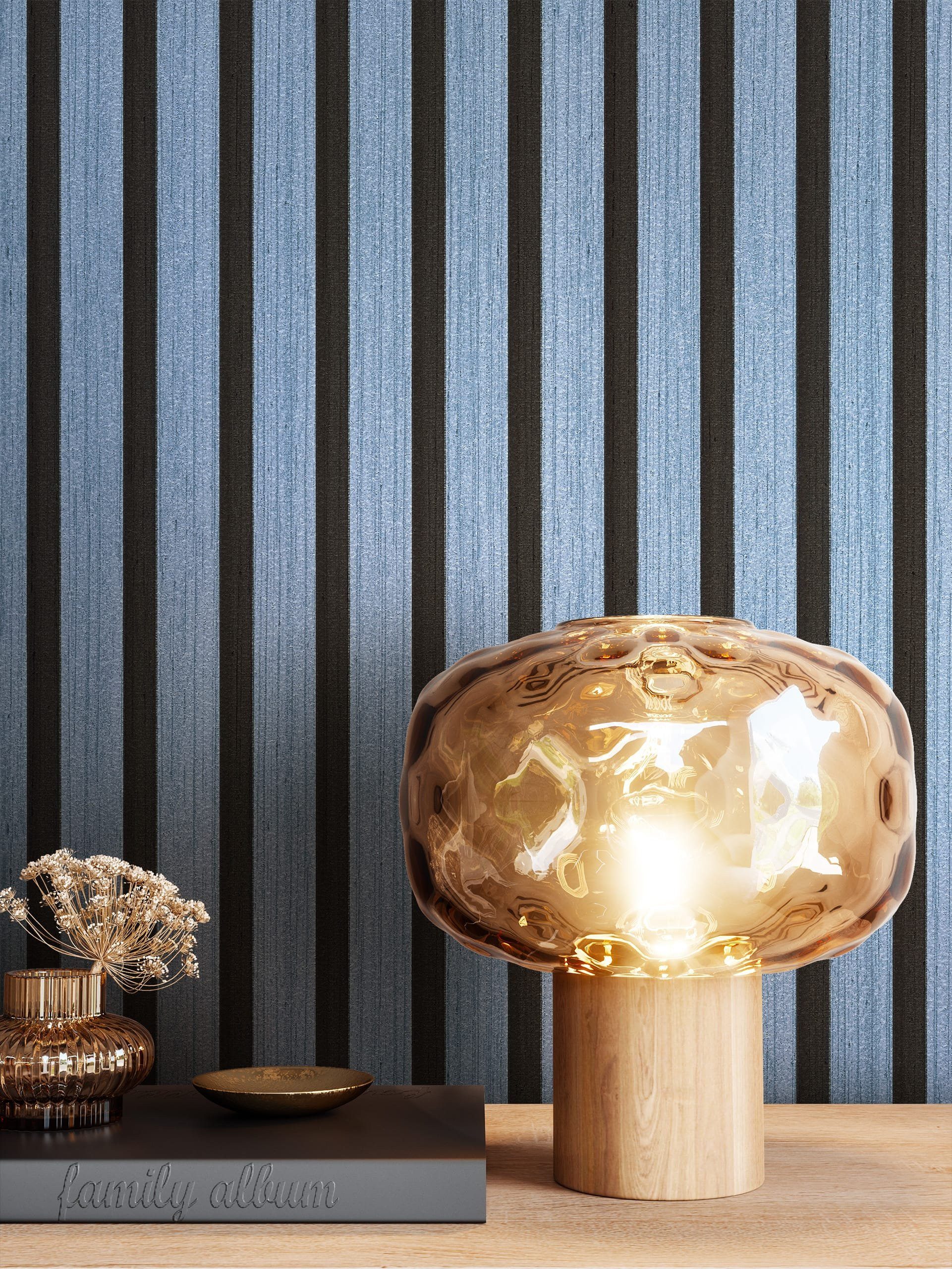 Newroom Vliestapete Berrin Blau Tapete Holzpaneele, Wandpaneele, Lamelle, strukturiert, modern