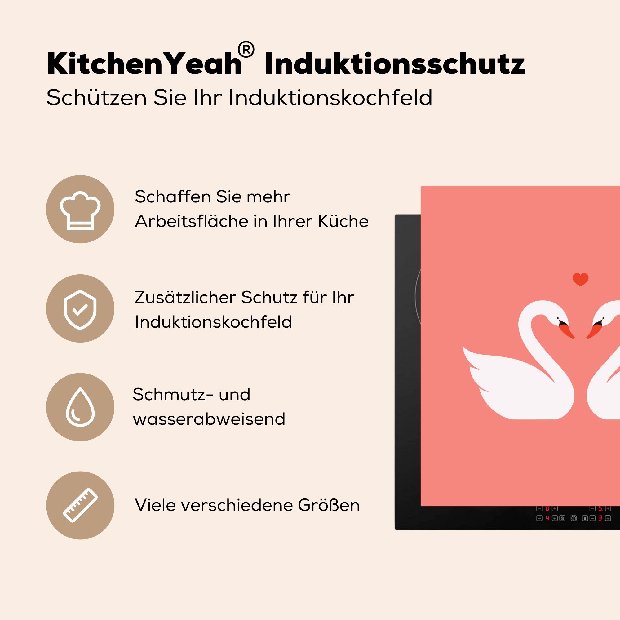 MuchoWow Herdblende-/Abdeckplatte Schwäne Liebe Arbeitsplatte - (1 Rosa, cm, 78x78 tlg), für küche Vinyl, Ceranfeldabdeckung, 
