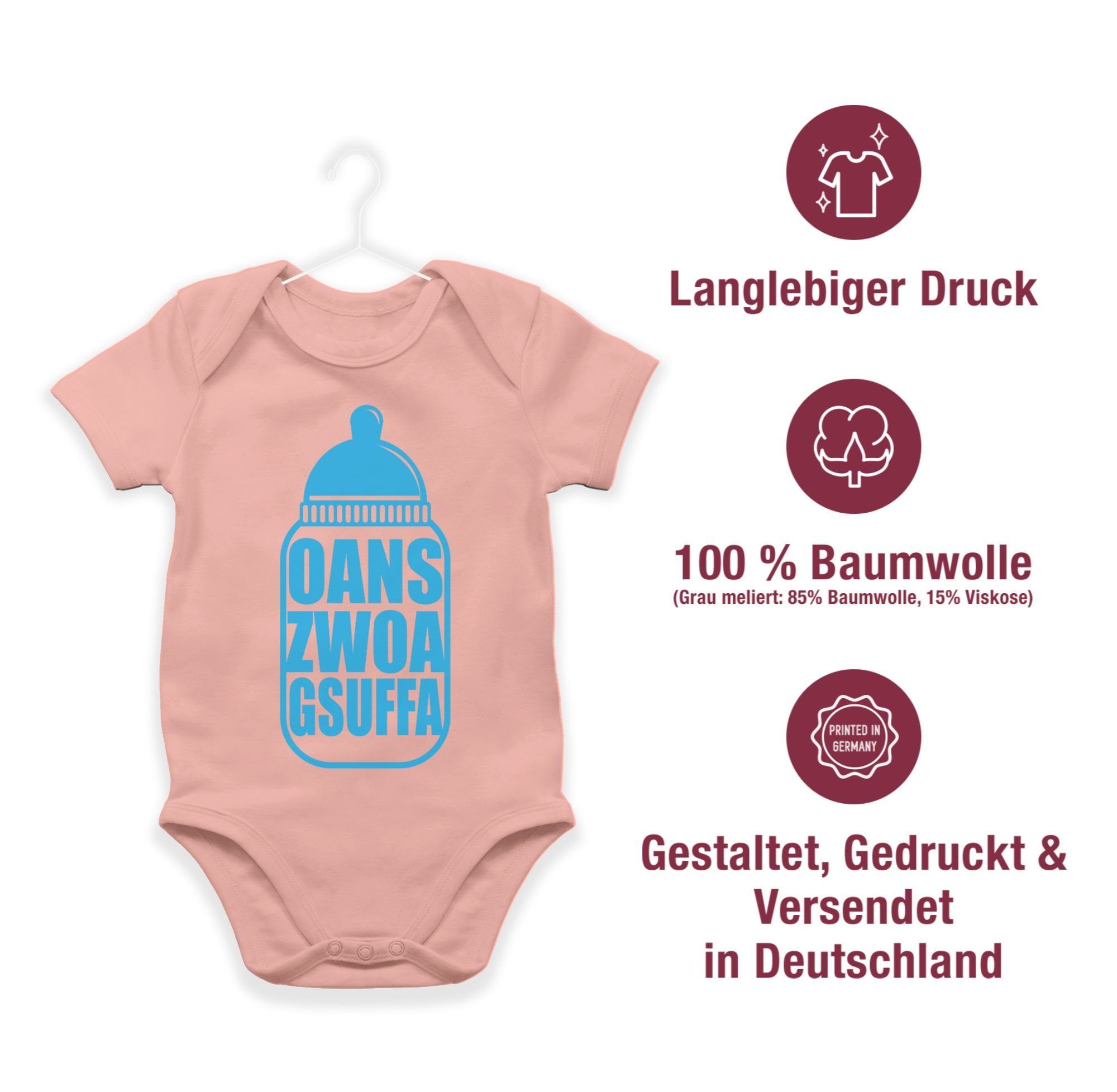 Shirtracer Shirtbody Babyflasche Mode 3 Babyrosa Gsuffa Outfit Zwoa blau für Oans Baby Oktoberfest