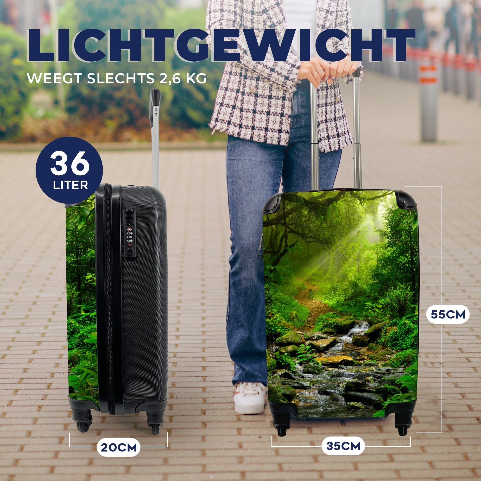 Sonne Wasser Reisekoffer Dschungel Reisetasche - 4 Handgepäck MuchoWow - - Laub - rollen, mit für Rollen, Natur, Ferien, Handgepäckkoffer Trolley,