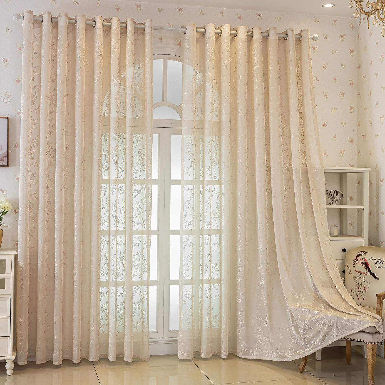 Agger Gardine Spitze Voile Gardinen,Jacquard-Vorhänge mit Metallösen 1 Artikel (1 St), Geeignet für Wohnzimmer/Schlafzimmer: Transparente Schiebegardinen