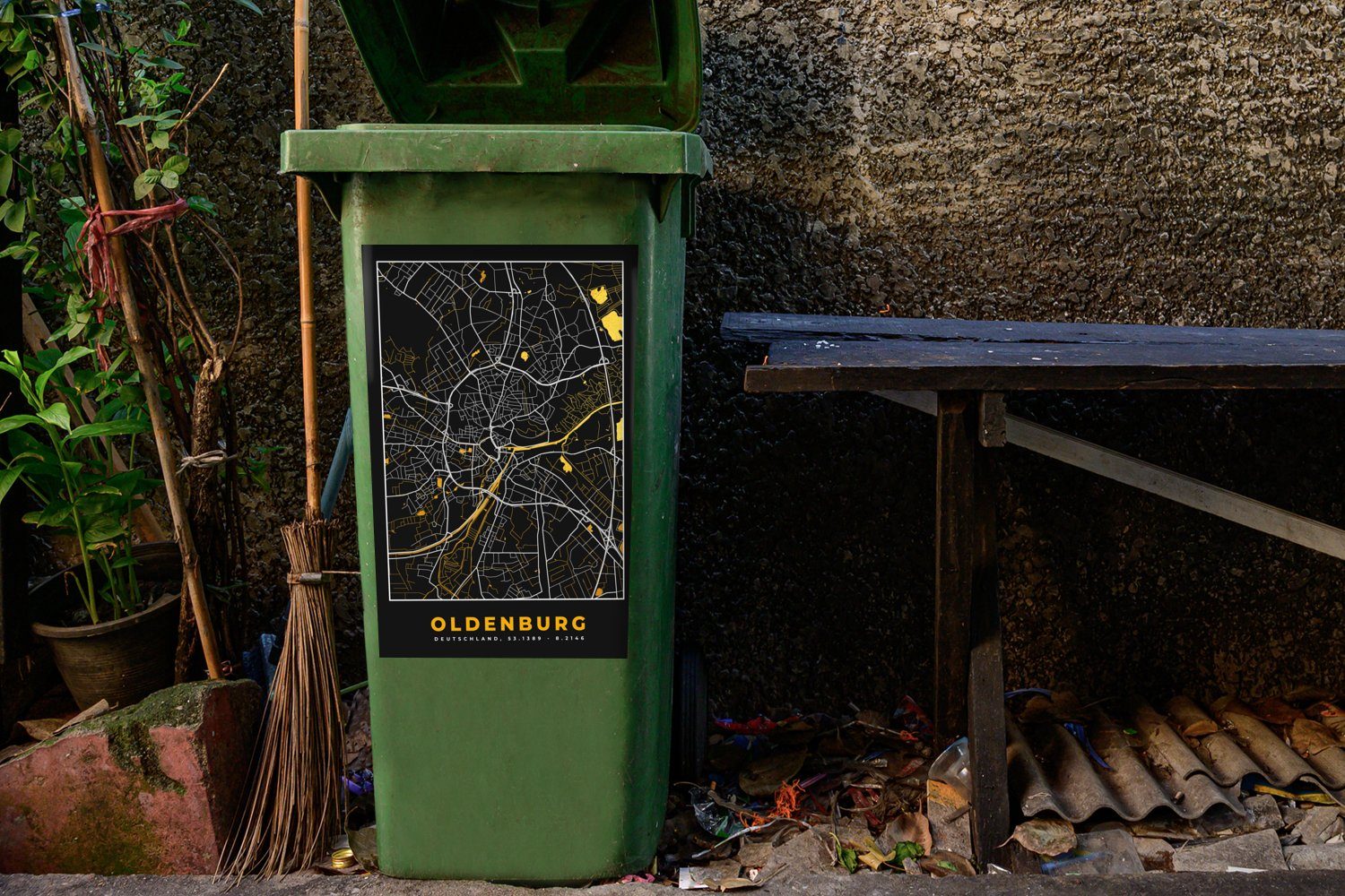 Container, - Karte Abfalbehälter Stadtplan - St), Wandsticker Gold (1 - Mülleimer-aufkleber, Oldenburg MuchoWow Mülltonne, Deutschland Sticker, -