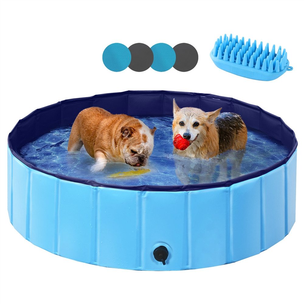 Yaheetech Hundepool Ø 100/120/140/160/180 cm, Planschbecken für Hunde Swimmingpool Hundebadewanne, faltbar