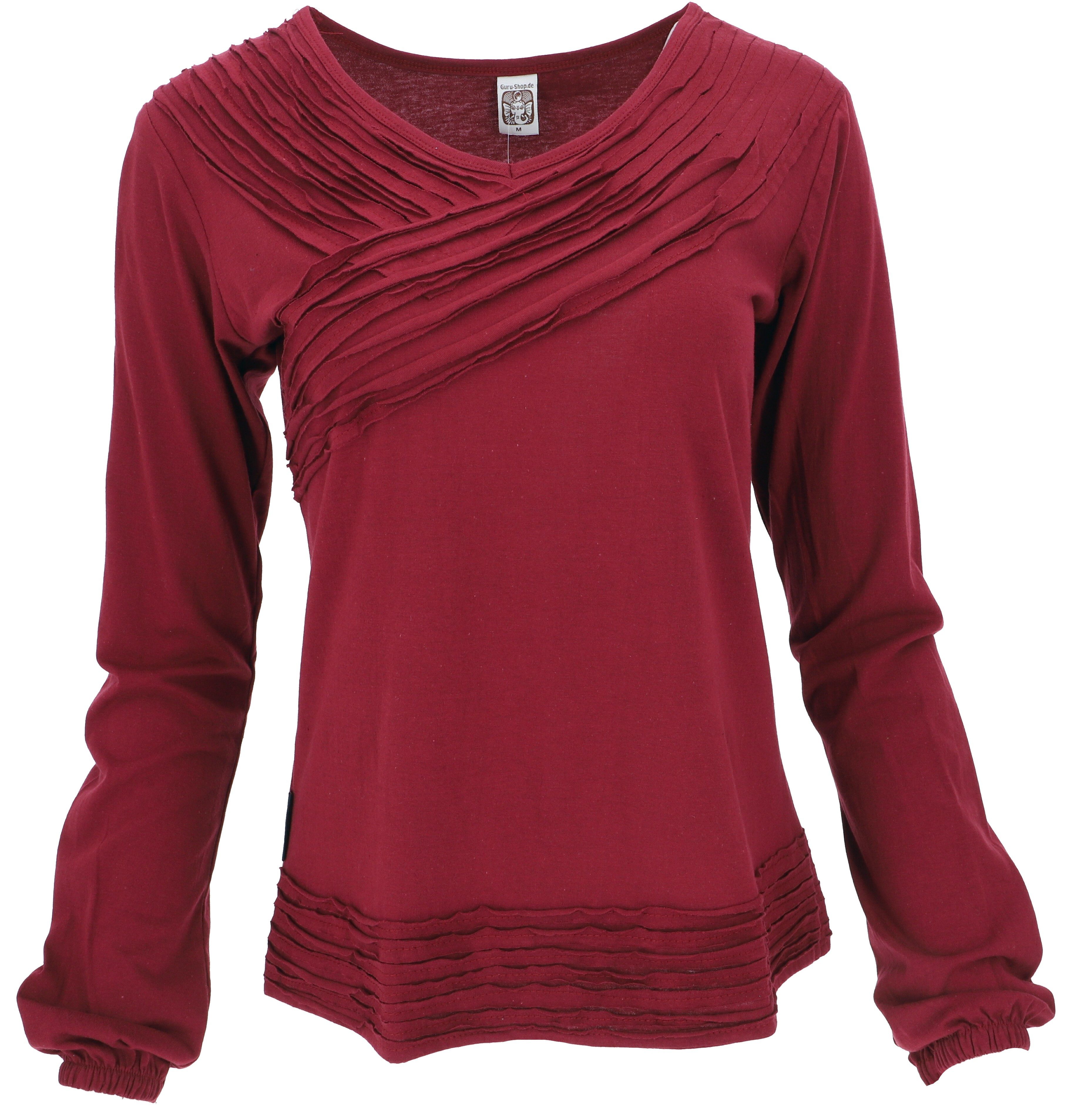 Guru-Shop Longsleeve Langarmshirt Boho Style, einfarbiges Shirt mit.. alternative Bekleidung
