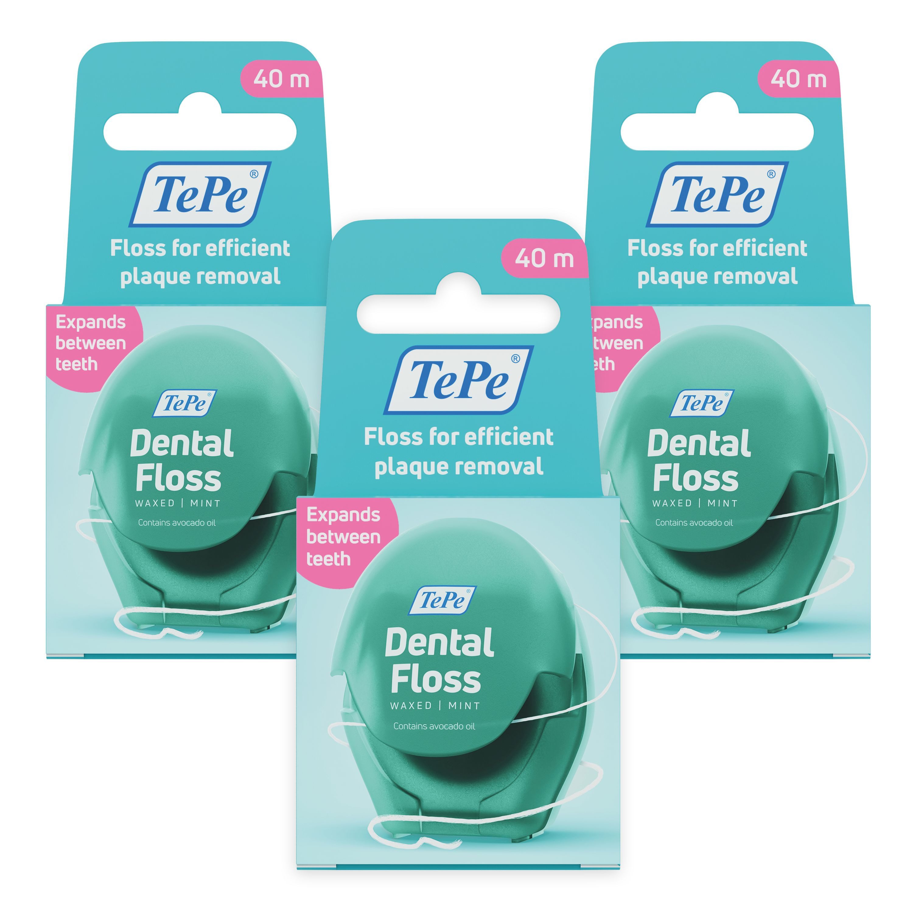 TePe Zahnseide 3er Set Tepe Dental Floss, 3x40m, (3er Set Tepe Dental Floss, Zahnseide, 3x40m, 3-St), sich ausdehnende Zahnseide mit Minzgeschmack