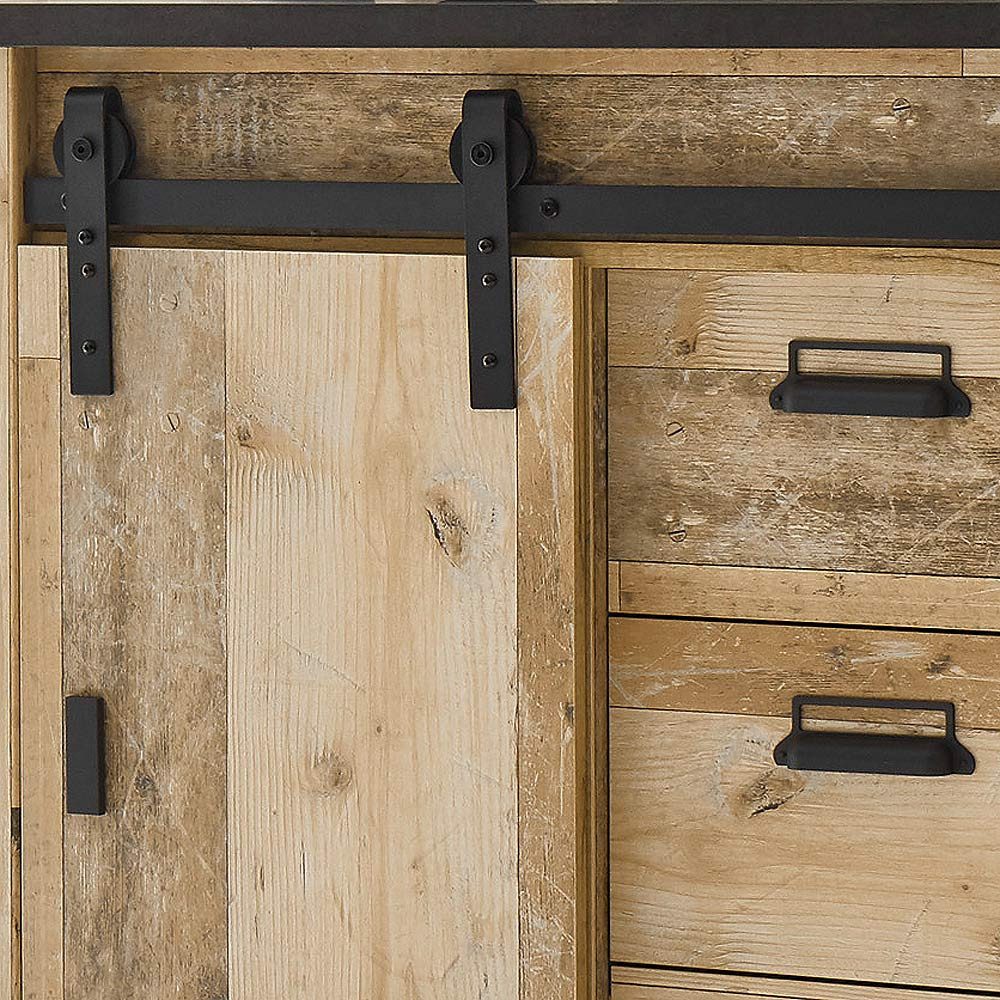 Lomadox Garderobenschrank SHELTON-61 inkl. Spiegel in Old Style hell Nb. mit anthrazit 93/200/43 cm