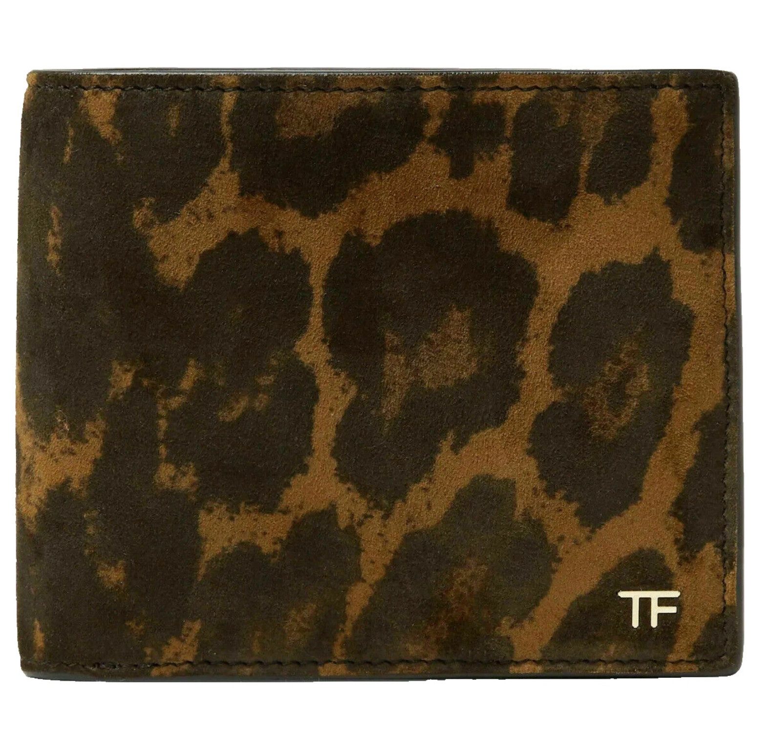 Tom Ford Geldbörse Herren Portemonnaie Nubuck Leder Leopard Print Bifold, Lieferung in Original-TOM-FORD-Box mit Staubbeutel