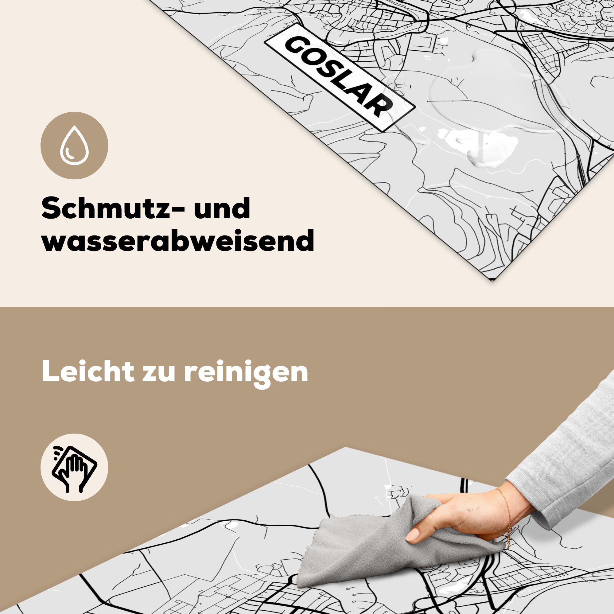 MuchoWow - (1 Karte - Vinyl, cm, Ceranfeldabdeckung, tlg), Karte Deutschland - küche Herdblende-/Abdeckplatte Goslar 78x78 für Stadtplan, - Arbeitsplatte