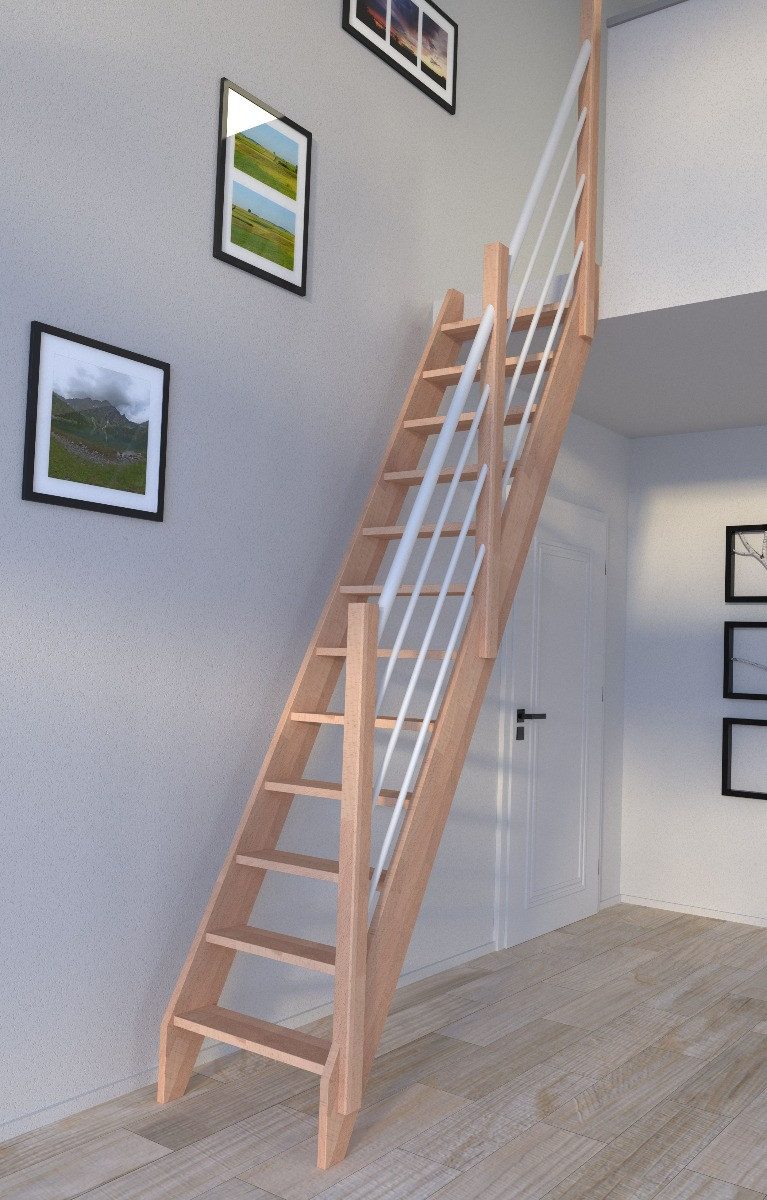Starwood Raumspartreppe Raumspartreppe Buche 3000 mit Holz-Edelstahl Geländer in weiß rechts