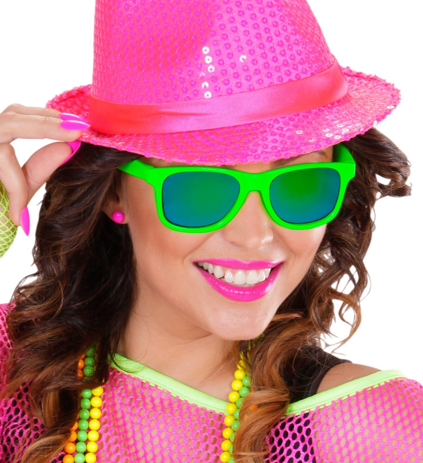Widmann S.r.l. Verkleidungsmaske 80er Jahre Brille mit Revo Gläsern, Neon Grün