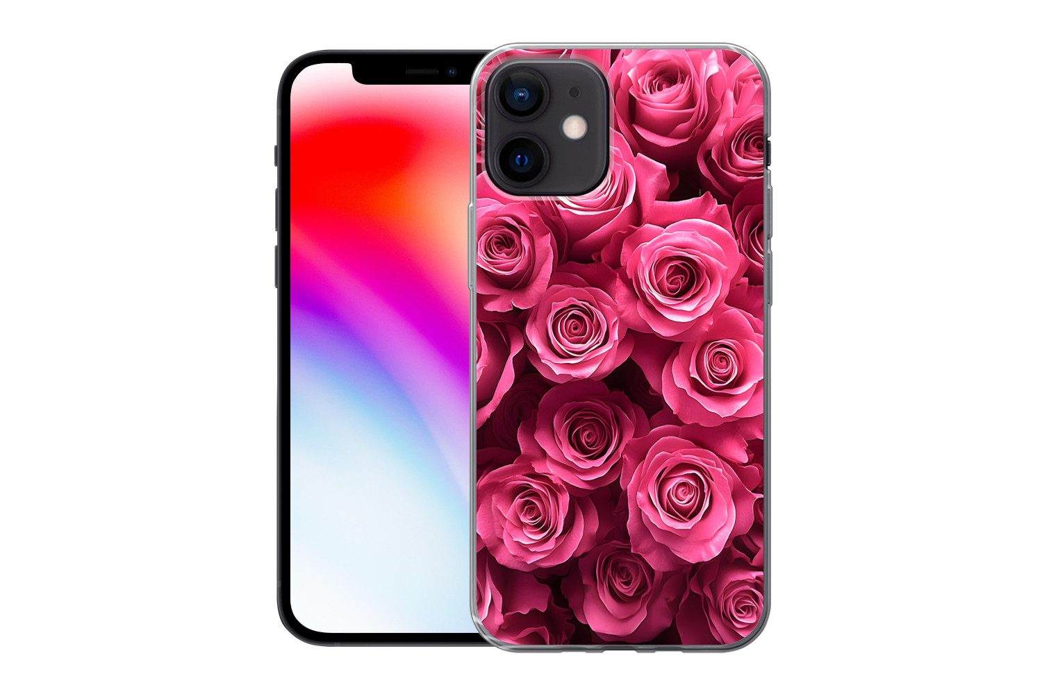 MuchoWow Handyhülle für Apple iPhone 12 Rosen - Rosa - Blume, Smartphone-Bumper, Print, Handy Schutzhülle Dünn