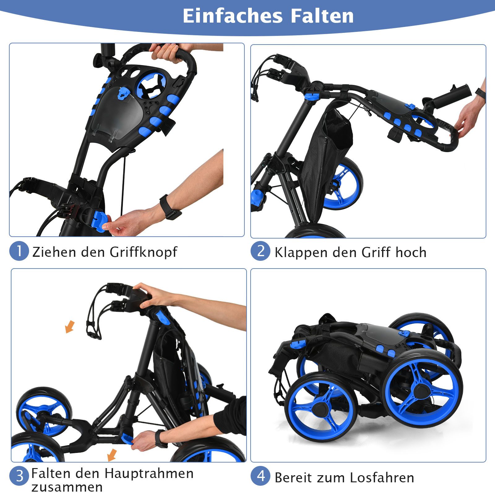 COSTWAY Golftrolley, 4 Rad Golfwagen klappbar aus Aluminum