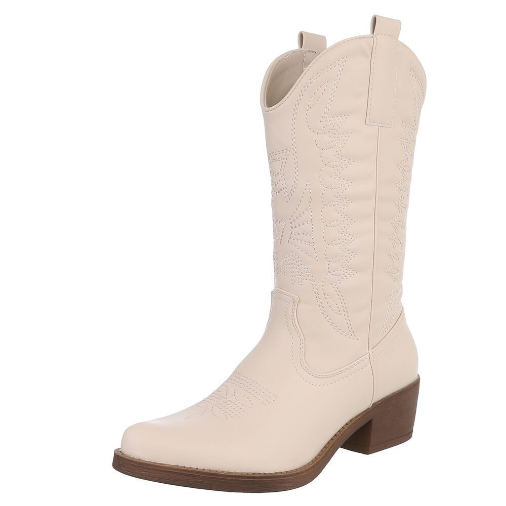 Ital-Design Damen Kniehohe Western-Stiefel mit Stickerei und Blockabsatz We günstig online kaufen