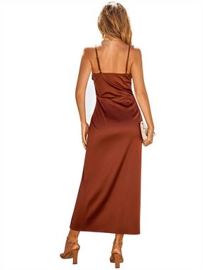 ZWY Abendkleid Damen-Hosenträger Kleid mit Beinschlitz und Brustfalten