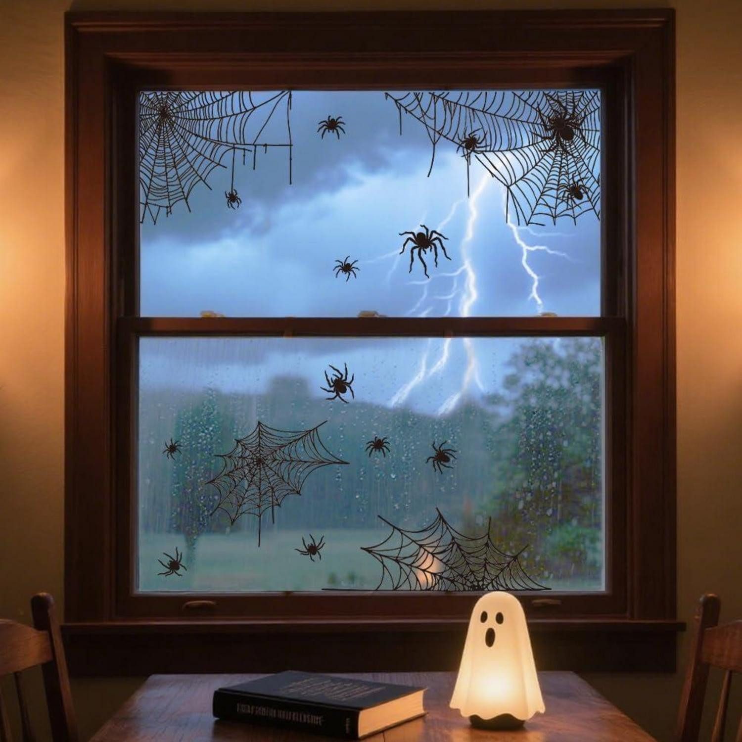 LuxusKollektion Fensterbild Fensterbilder Spinnennetz Halloween doppelseitig 120x30cm