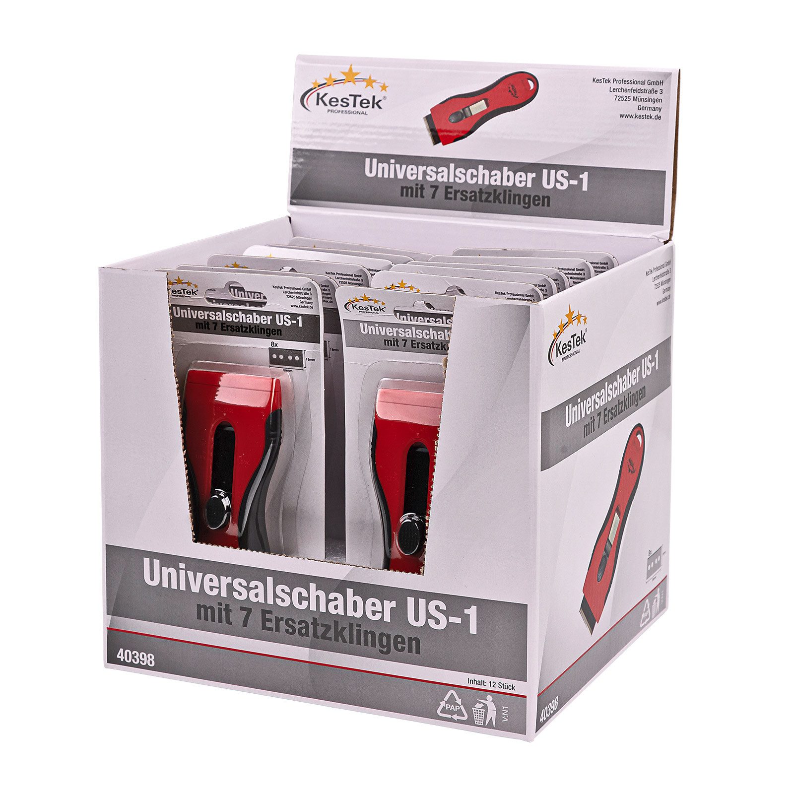 KesTek Universalschaber Universalschaber US-1 mit 7 Ersatzklingen Display