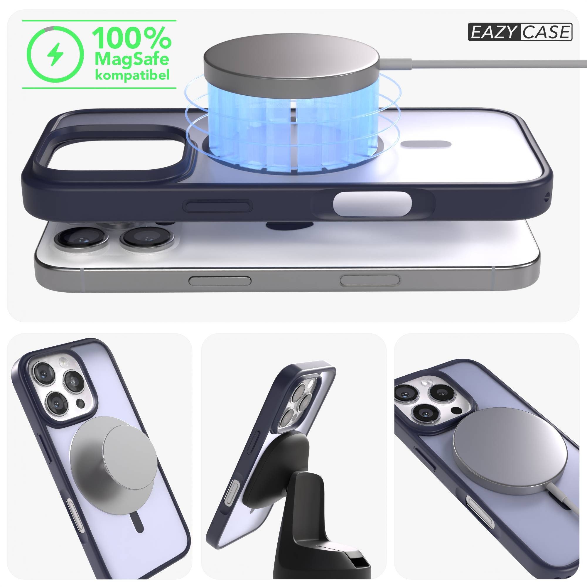 EAZY CASE Handyhülle Outdoor Case MagSafe für Apple iPhone 16 Pro 6,3 Zoll, Handy Cover MagSafe Slim Silicon Hülle Outdoorcase stoßfest Dunkelblau