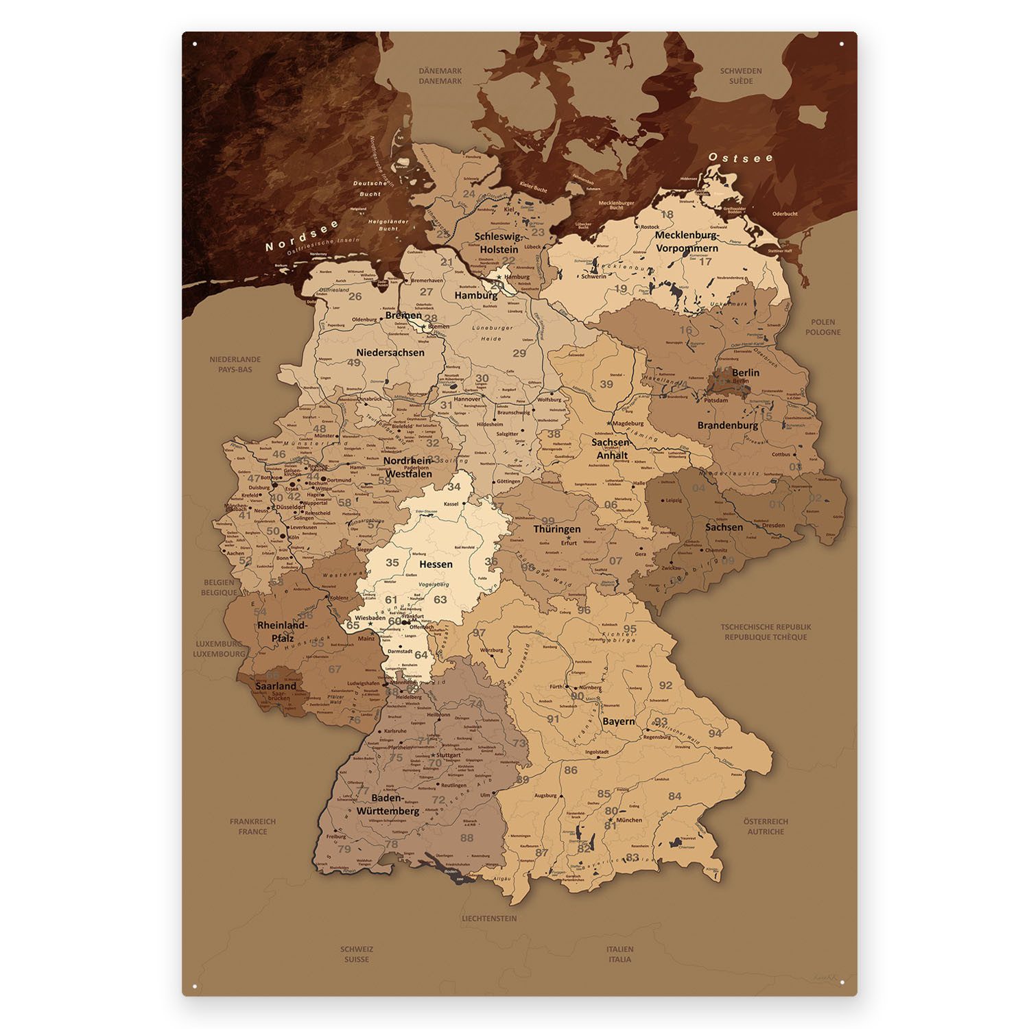 LANA KK Metallschild magnetische Deutschlandkarte Blechschild XXL, deutsche Beschriftung