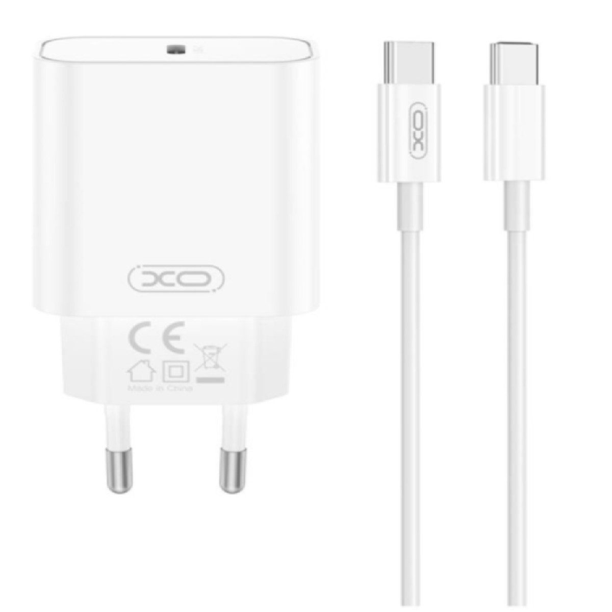 XO CE32 Smartphone-Ladegerät (3000 mA, Set aus Ladegerät und Kabel, Ladegerät + Kabel, 20 W Schnellladung, USB-C, PD 3.0, inkl. Kabel, 49 g)