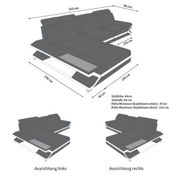 Sofa Dreams Ecksofa Ledercouch Ledersofa Napoli L Form Leder Sofa, Couch, mit LED, wahlweise mit Bettfunktion als Schlafsofa, Designersofa
