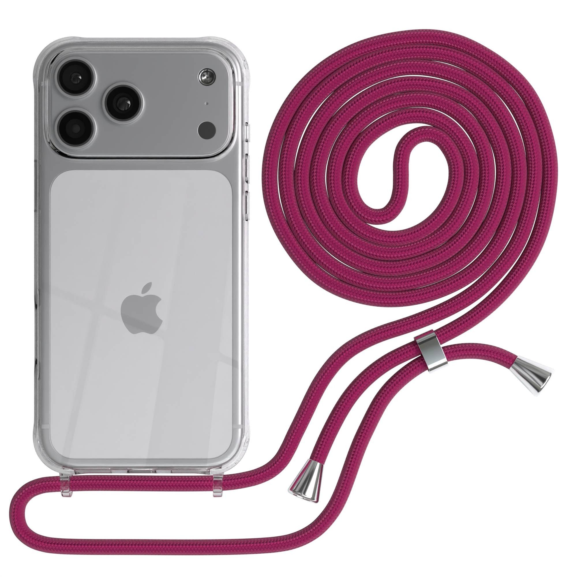 EAZY CASE Handykette Hülle mit Kette für Apple iPhone 17 Pro Max 6,9 Zoll, Handykordel Slimcover mit Umhängeband zum Umhängen Pink