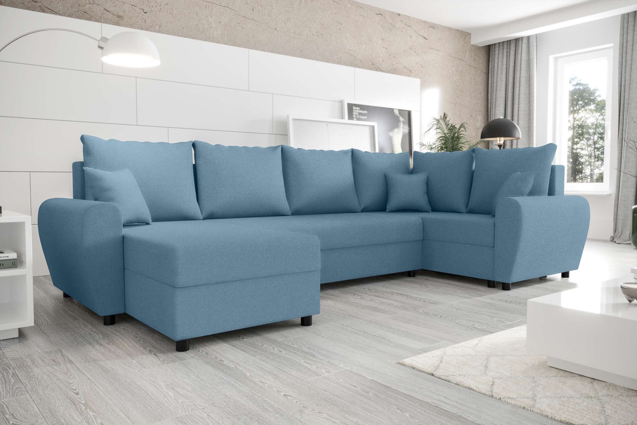 Stylefy Wohnlandschaft Haven, U-Form, Eckcouch, Sofa, Sitzkomfort, mit Bettfunktion, mit Bettkasten, Modern Design
