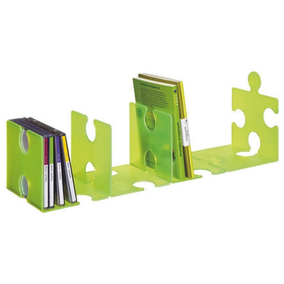 HAN-Bürogeräte Briefablage CD/Buchstütze Puzzle im 2er-Pack transluzent grün