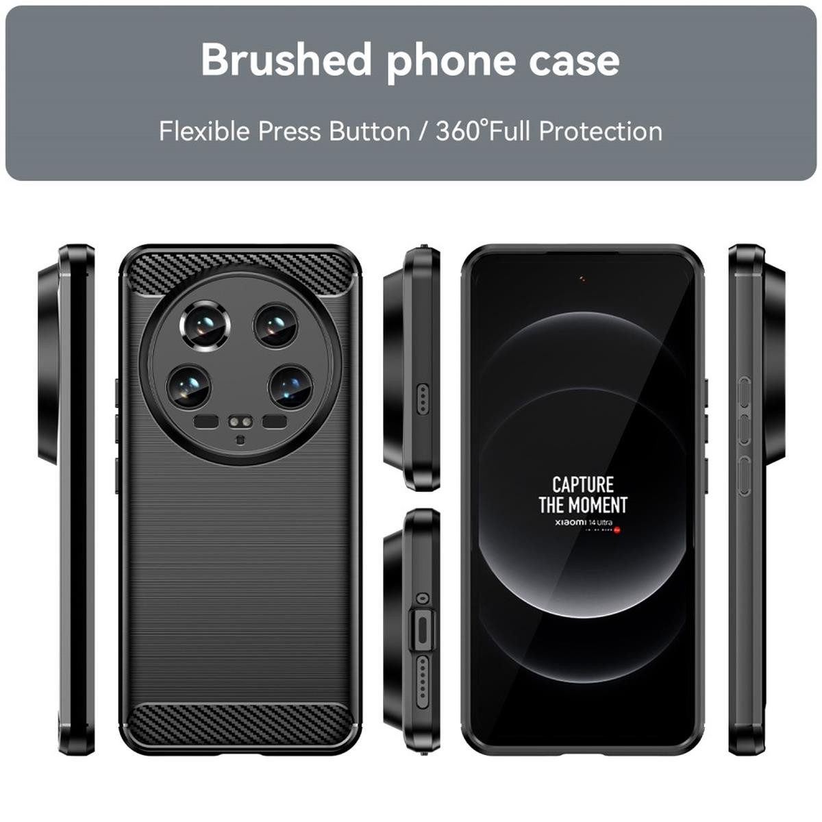 CoverKingz Handyhülle Hülle für Xiaomi 14 Ultra Handyhülle Silikon Case Bumper Cover, Carbon Look Brushed Design