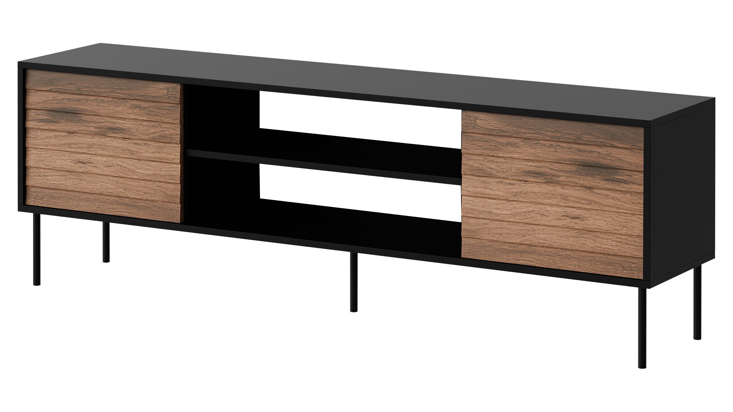 MIRJAN24 TV-Schrank Cortina 180 EF (mit zwei Drehtüren und Regal) Schwarze Stahlfüße, Griffloses Öffnungssystem push to open