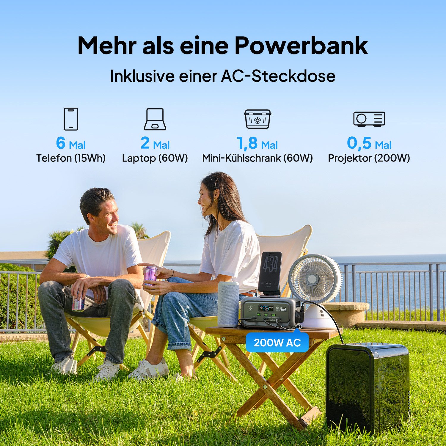 BLUETTI Stromerzeuger Elite 10 Solargenerator 200W / 128Wh Mini-Tragbare Powerstation, 0,2 in kW, (LiFePO4 Batterie mit 200W AC Steckdose, 10ms UPS Backup), Schnellladung Solargenerator für Camping, Reisen, Outdoor, Notfälle