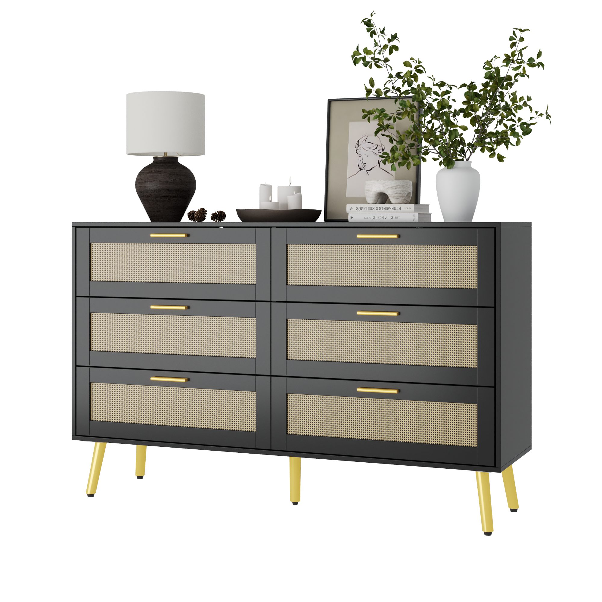 FUFU&GAGA Kommode Kommode mit 6 Schubladen, Schwarz, MDF, 120×34×74,5 cm
