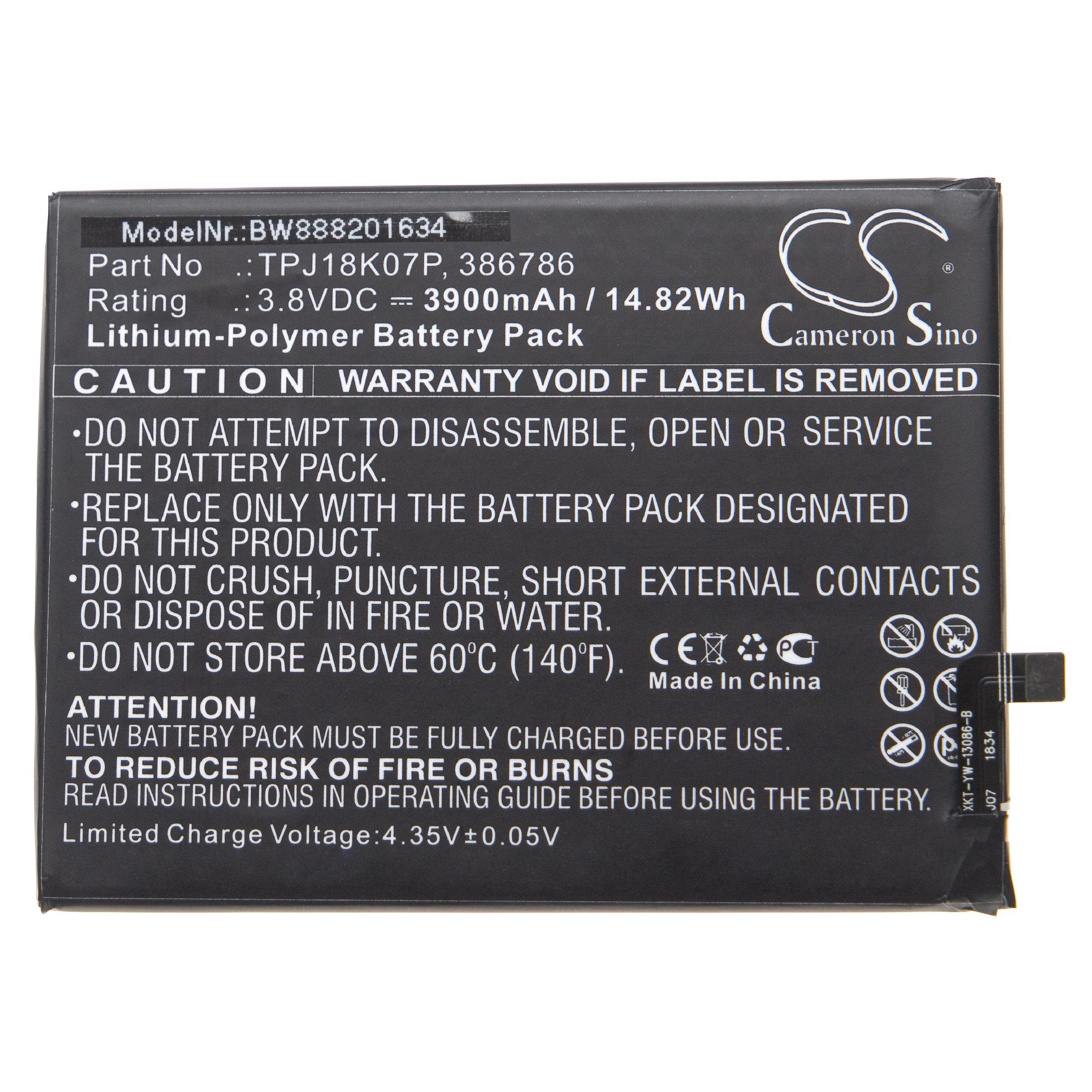 vhbw Akku passend für Wiko View 3 Pro Mobilfunk (3900 mAh, 3,8 V, Smartphone-Akku Akku Li-Polymer 3900 mAh (3,8 V), Leistungsfähiger Austausch-Akku für Telefon, Smartphone