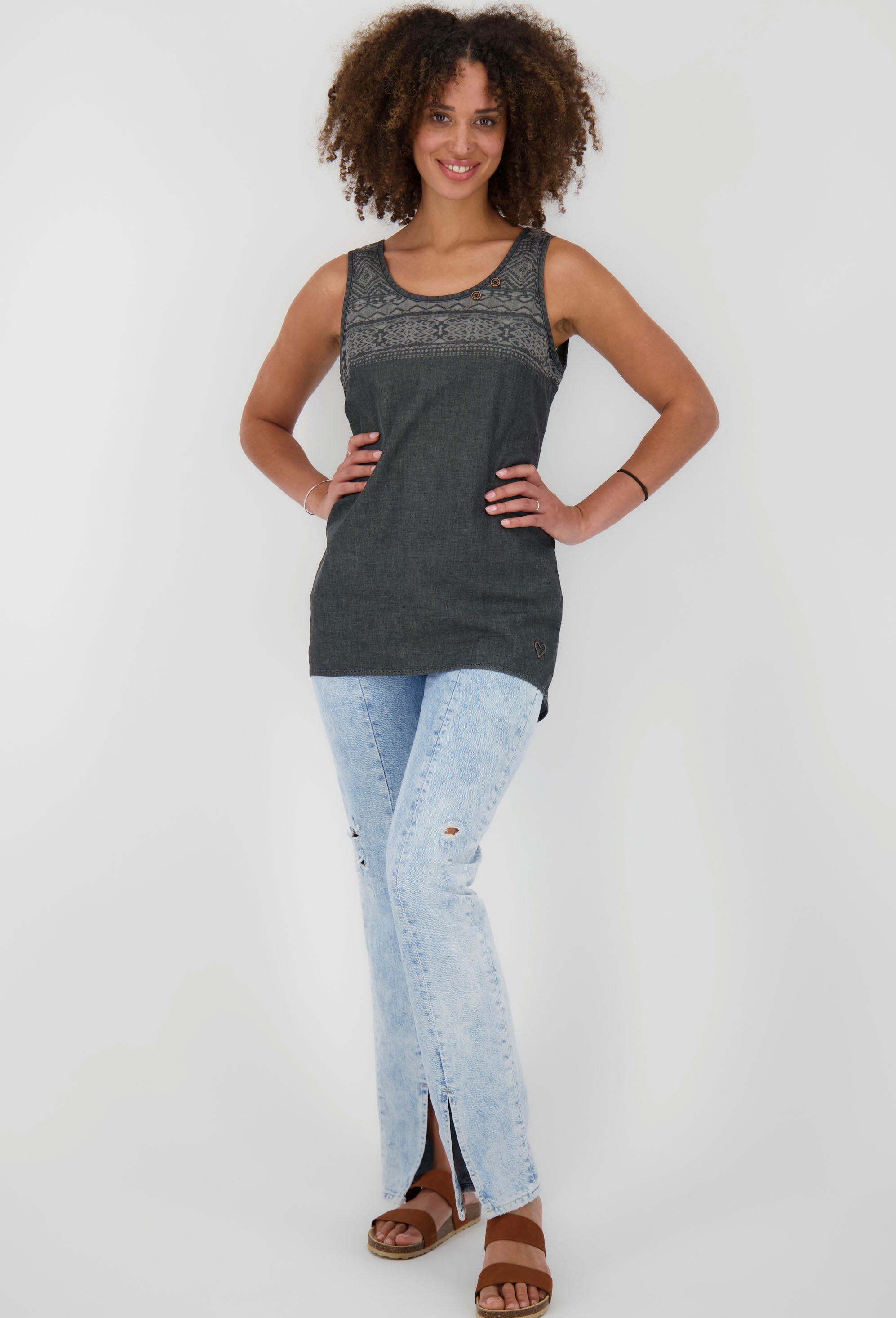 Alife & Kickin black print Jeansbluse mit feminines CarliAK Stretch-Qualität Spitzen-Optik, Denim-Top in Print denim Print