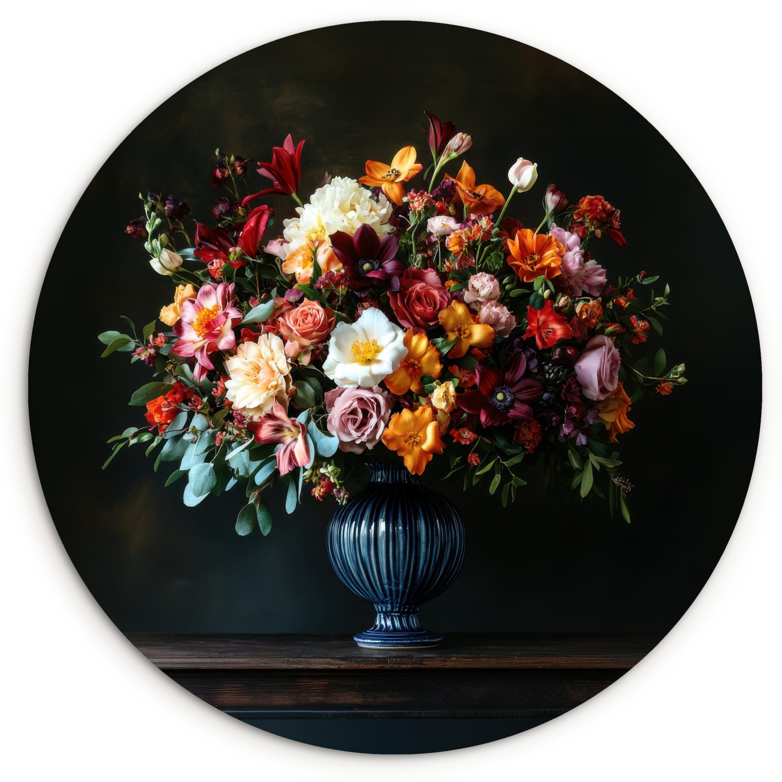 MuchoWow Gemälde Groß - Blumen - Vase - Blumenstrauß, Fotodruck (1 St), Kreis Wanddekoration, Rundes Wandbild, 30x30 cm