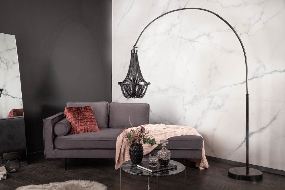 Design · ROYAL · schwarz, Leuchtmittel, Wohnzimmer Barock · verstellbar 204cm Metall Bogenlampe ohne riess-ambiente