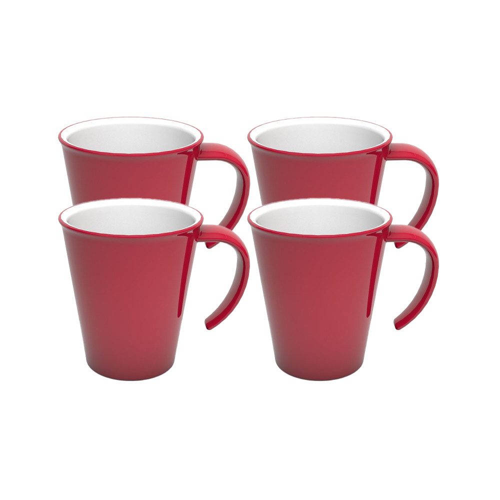 Ornamin Tasse Kaffeepott, Kaffeebecher, Campingbecher, Kaffetasse aus Kunststoff, 4-tlg., Kunststoff, Spülmaschinen- & Mikrowellengeeignet l bruchstabil l Made in Germany